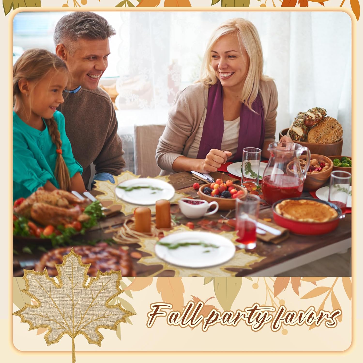 6 Pcs Thanksgiving Maple Leaves Placemats Fall Placemats Thanksgiving Decoration Natural Color Polyester Table Mats for Home Farmhouse Kitchen Vintage Country Table Decoration
